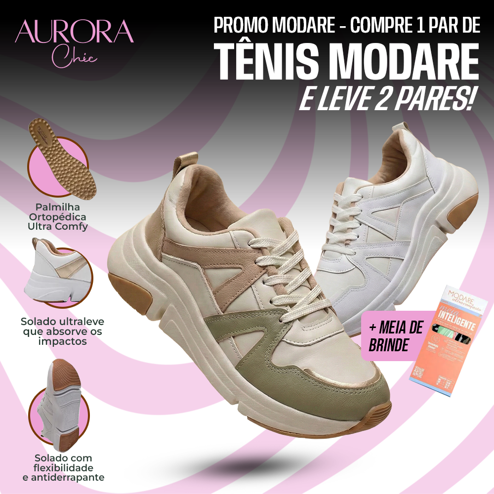 Compre 1 Leve 2 Tênis Ortopédico Modare + Meia Inteligente - [MÊS DAS MÃES]